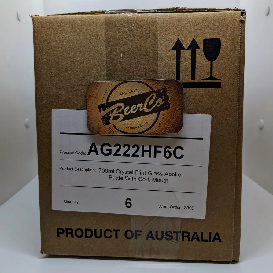 6 X 700mL Apollo Crystal Flint Glass Spirit Bottles with Cork Mouth (Carton) - Image 4